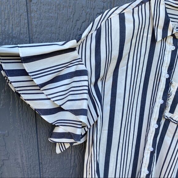 A New Day Striped Button Up Layered Sleeve  Blouse - Picture 4 of 9